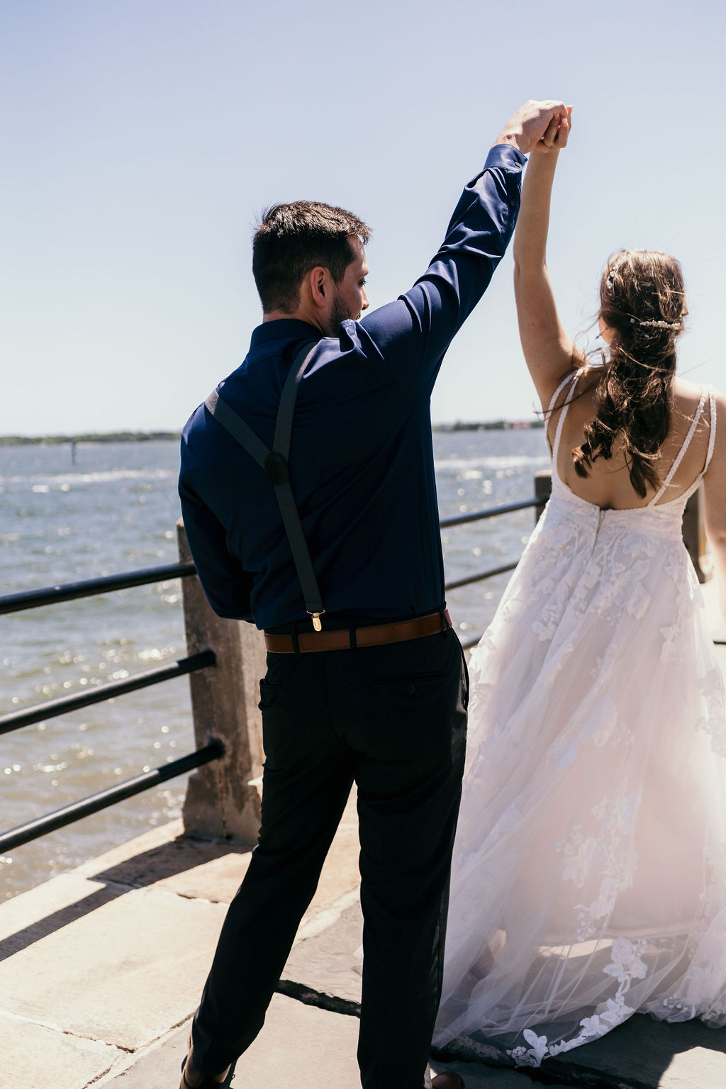 couple dancing after their white point garden wedding ceremony